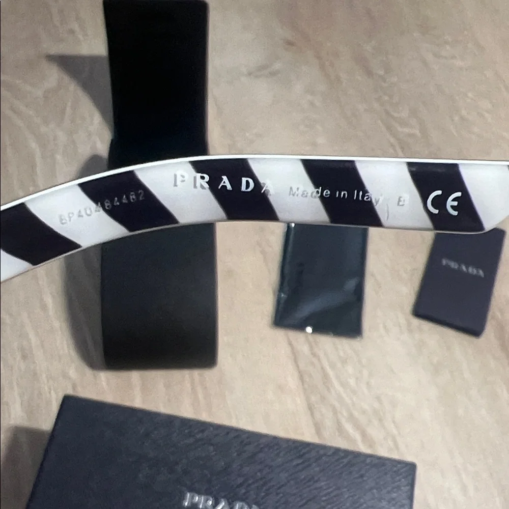 Prada Black & White Patterned Rectangular Sunglasses - Picture 3 of 6